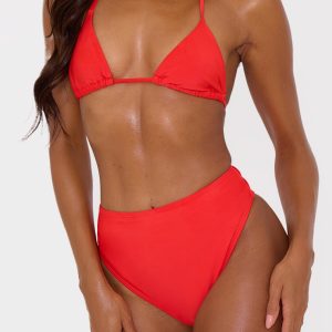 Red Mix & Match High Waisted High Leg Bikini Bottoms