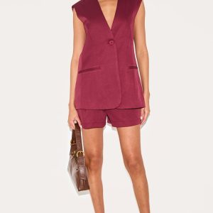 Burgundy Premium Tailored Woven Shorts