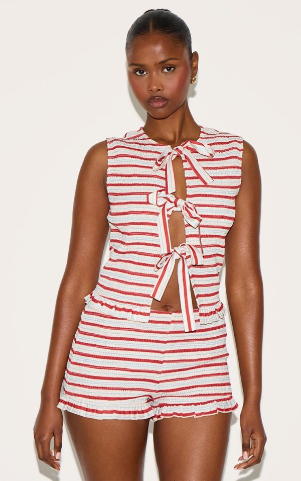 06d0326de1b0a09d84c7a717015e2ea5889528f0_CNM5265_1_tomato_red_stripe_tie_front_extreme_shirred_top