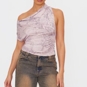 Brown Snake Print Slinky Backless Asymmetric Long Top