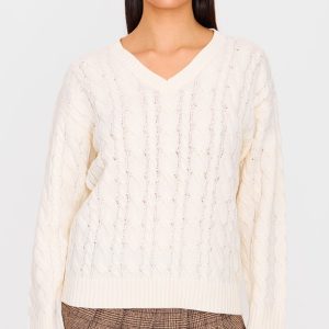 Cream Cable Knit Oversized V Neck Jumper