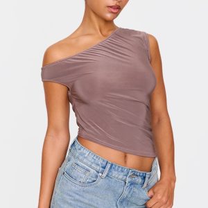 Light Brown Slinky Asymmetric Long Top