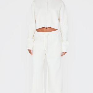 Cream Premium Interlock Straight Leg Joggers
