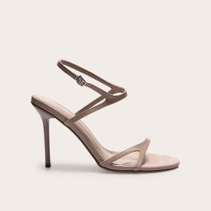 Mushroom Pu Round Toe Asymmetric Strap High Stiletto Heeled Sandals