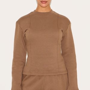 Petite Mushroom Long Sleeve Waist Cinched Sweatshirt