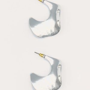 Silver Crinkle Square Shape Hoop Earrings