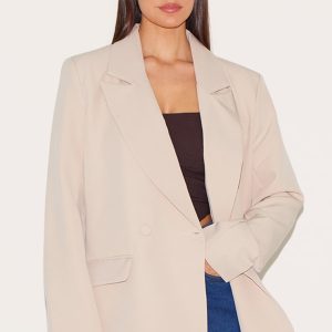 Stone Double Breasted Oversized Boxy Fit Blazer