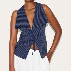 Indigo Blue Striped Cotton Waistcoat