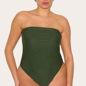 Plus Khaki Strapless Swimsuit
