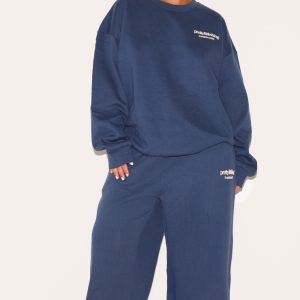 PRETTYLITTLETHING Plus Navy Printed Premium Straight Leg Joggers