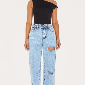Petite Ice Blue Ripped Split Hem Jeans