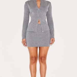 Petite Charcoal Fine Knitted Mini Skirt