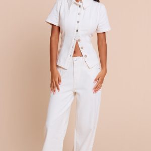 Petite White Mid Rise Straight Leg Jeans