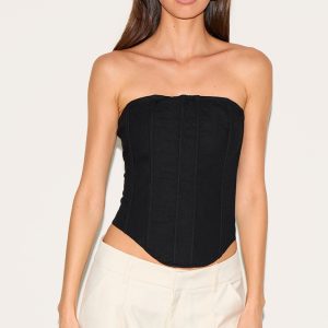 Black Linen Blend Boned Corset