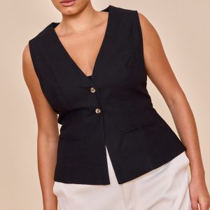 Plus Black Linen Waistcoat