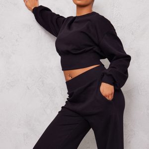 Tall Black Cropped Oversized Sweatshirt