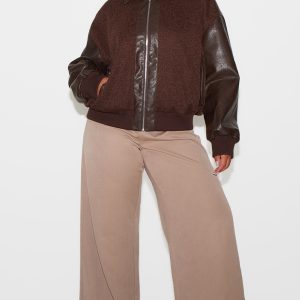 Plus Brown Faux Leather Contrast Jacket