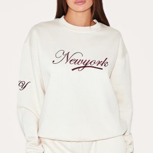 Cream New York Embroidered Boxy Sweat