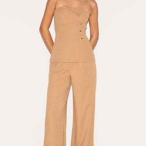 Tall Sand Mid Rise Tailored Wide Leg Trousers