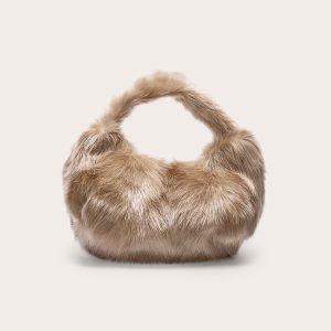 PLT Label Cream Faux Fur Hand Bag
