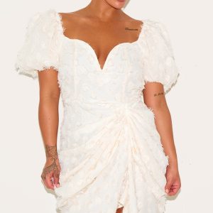 Plus Cream Textured Underwired Plunge Drape Bodycon Dress