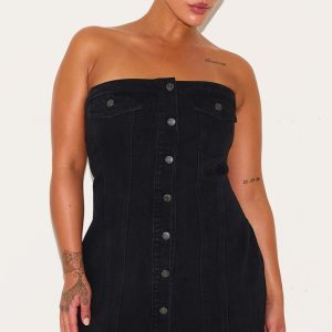 Plus Black Corset Button Up Bodycon Dress