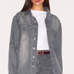 Grey Boxy Fit Denim Shirt