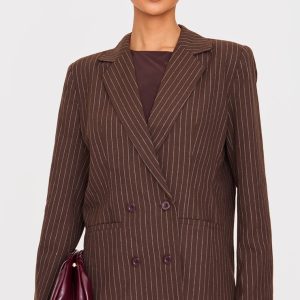 Chocolate Woven Stripe Tailored Blazer