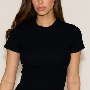 Black Soft Rib Crew Neck Short Sleeve Top