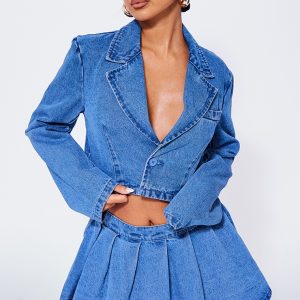 Petite Blue Cropped Denim Blazer