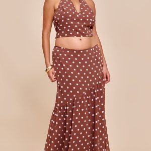 Plus Chocolate Polka Dot Asymmetric Maxi Skirt