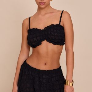 Black Textured Shirred Bralette