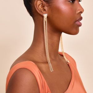 Gold Mesh Chain Drape Statement Earrings
