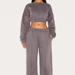 Petite Steel Blue Wide Leg Seam Detailed Joggers