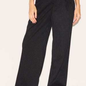Black Pinstripe Tailored Wool Feel Mid Rise Trousers