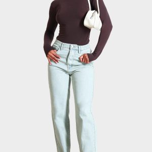 Light Blue Vintage Wash Split Hem Jeans