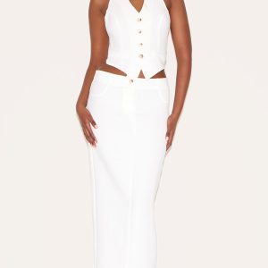 White Tailored Woven Maxi Skirt