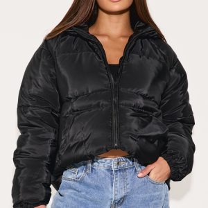 Black Quilted Hooded Puffer Coat