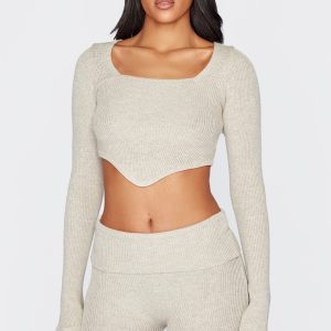Tall Stone Knitted Long Sleeve Corset Top