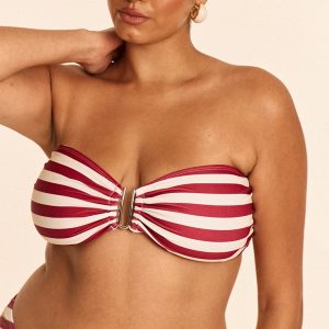 Plus Burgunday Stripe U Bar Bandeau Bikini Top
