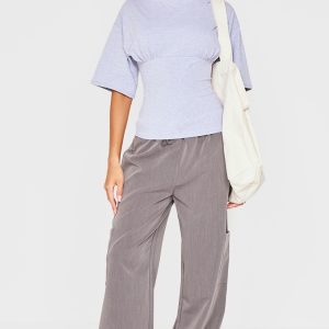 Grey Marl Ruched Bust Detail Fitted T Shirt