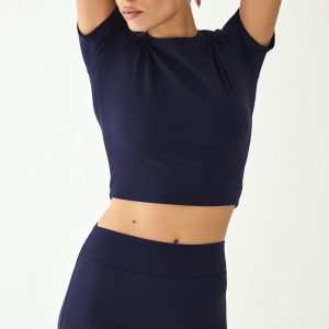 Navy Sculpt Short Sleeve Crop Gym Top
