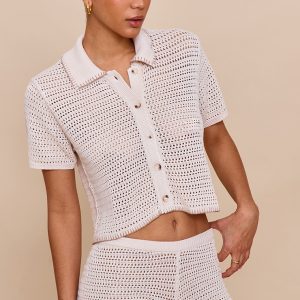 Oatmeal Contrast Stitch Crochet Knit Short