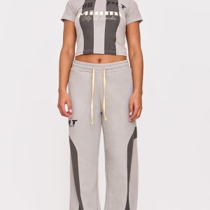 Charcoal Contrast Print Stripe Straight Leg Joggers
