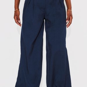 Tall Navy High Waisted Wide Leg Trousers