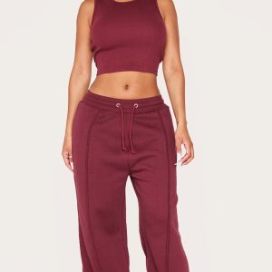 Shape Burgundy Binded High Waist Wide Leg Joggers