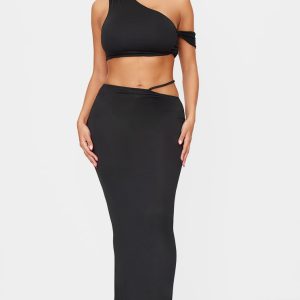 Shape Black Cut Out Waist Maxi Skirt