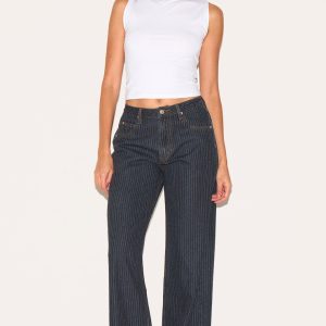 Navy Low Rise Baggy Pinstripe Jeans