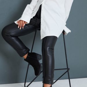 Black Faux Suede Round Toe Block Heel Chelsea Boots
