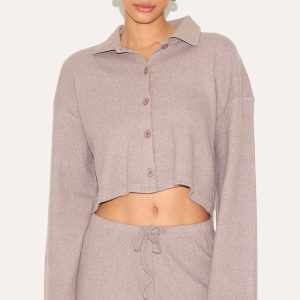 Mushroom Brushed Rib Button Up Shirt